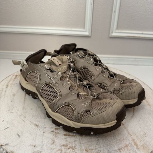 SALOMON TECHAMPHIBIAN WOMENS ATHLETIC TRAIL SHOES VINTAGE Y2K TAN SIZE 9.5 - Picture 1 of 12